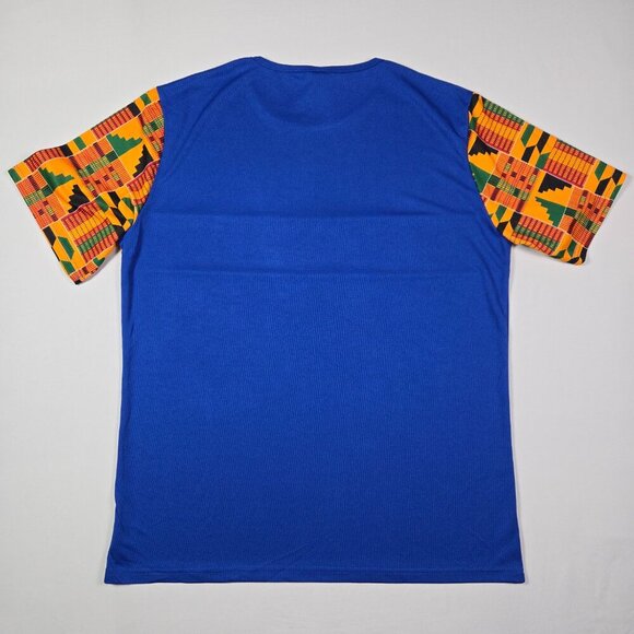 Luc Matton XL Blue Kente Cloth Dashiki Style Tee African Heritage Tribal Print - Picture 4 of 11